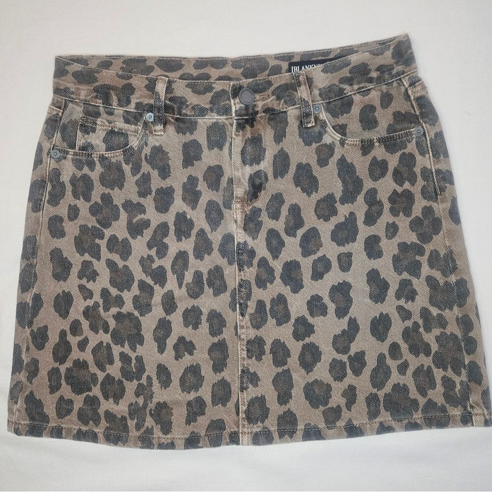 Blank NYC Leopard Print Mini Skirt Sz 26 Brown Taupe Animal Print Denim NWT